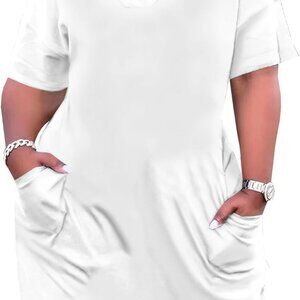Women Casual V-Neck Short Sleeve Dress with Pockets Plus Size
